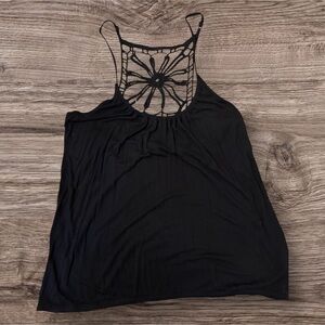Express Black Boho Crochet Back Tank Top - Size M - Festival Ready!